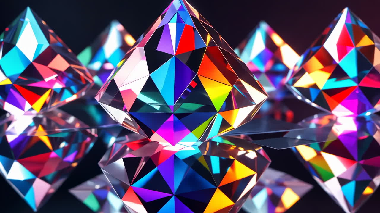 Vibrant Faceted Crystals with Prismatic Reflections