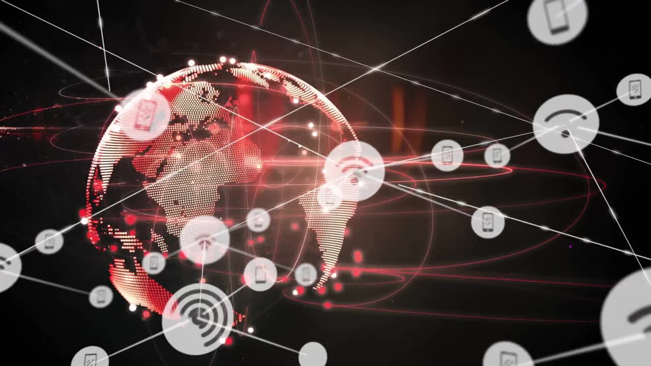 animación de la red de conexiones con iconos en todo el mundo
