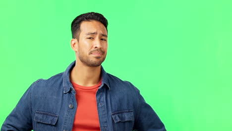 Confused,-doubt-and-man-portrait-with-green-screen