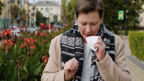 person with allergy near flowers