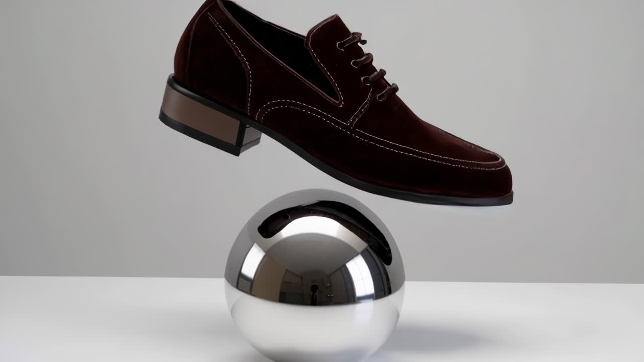 Elegant Brown Velvet Shoe on Reflective Sphere