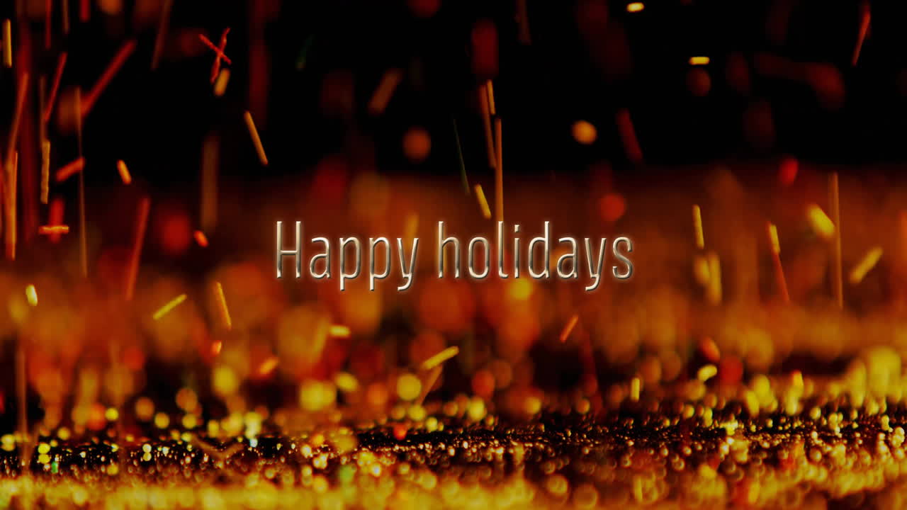 황색 바위가 떨어지는 행복한 휴일 텍스트의 애니메이션