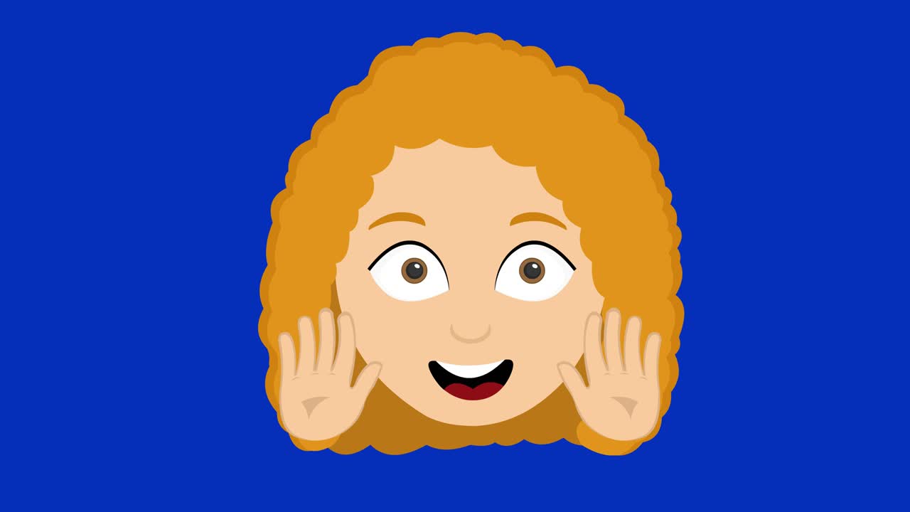 animación en bucle de la cara de una mujer pelirroja de dibujos animados agitando sus manos
