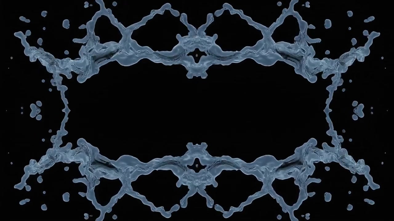 Symmetrical Water Splash Frame on Black Background