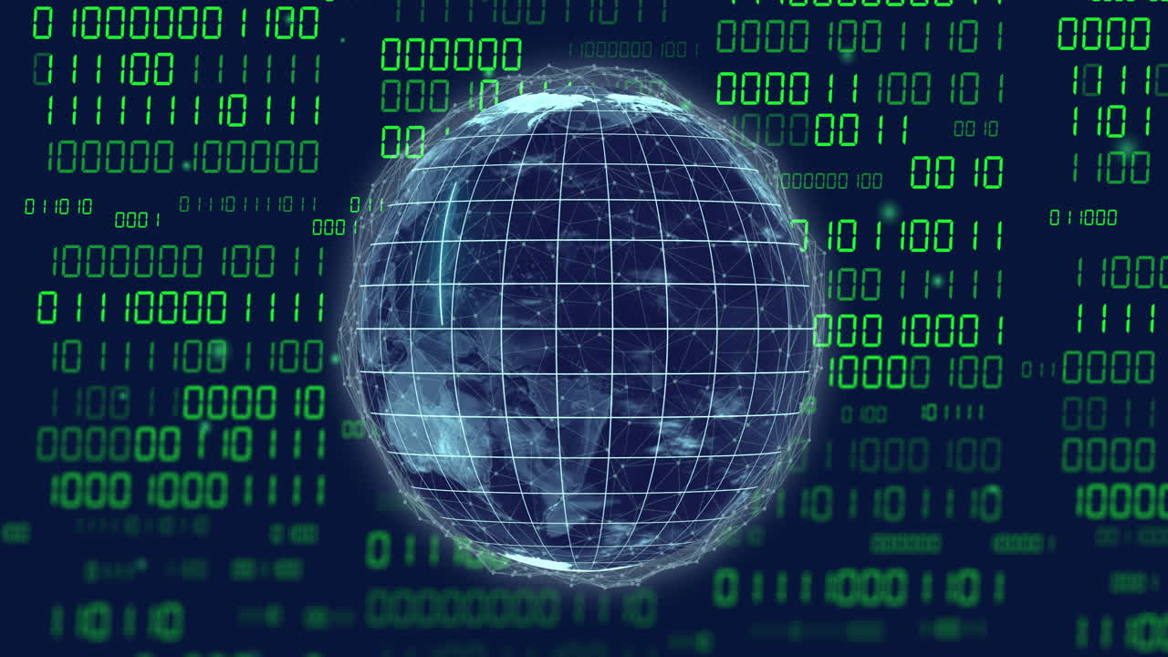Animation of binary coding data processing over globe
