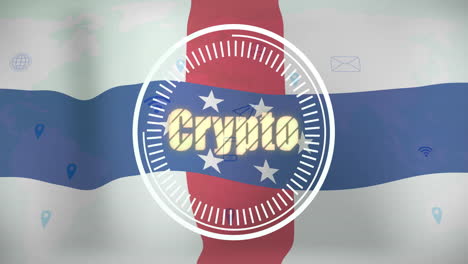 crypto text animation over flag of netherlands antilles with digital icons