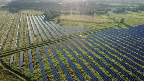 vista de una planta de energía solar, filas de paneles solares, paneles solar, vista superior, vista superior de una central solar, antecedentes industriales sobre el tema de los recursos renovables, central eléctrica.
