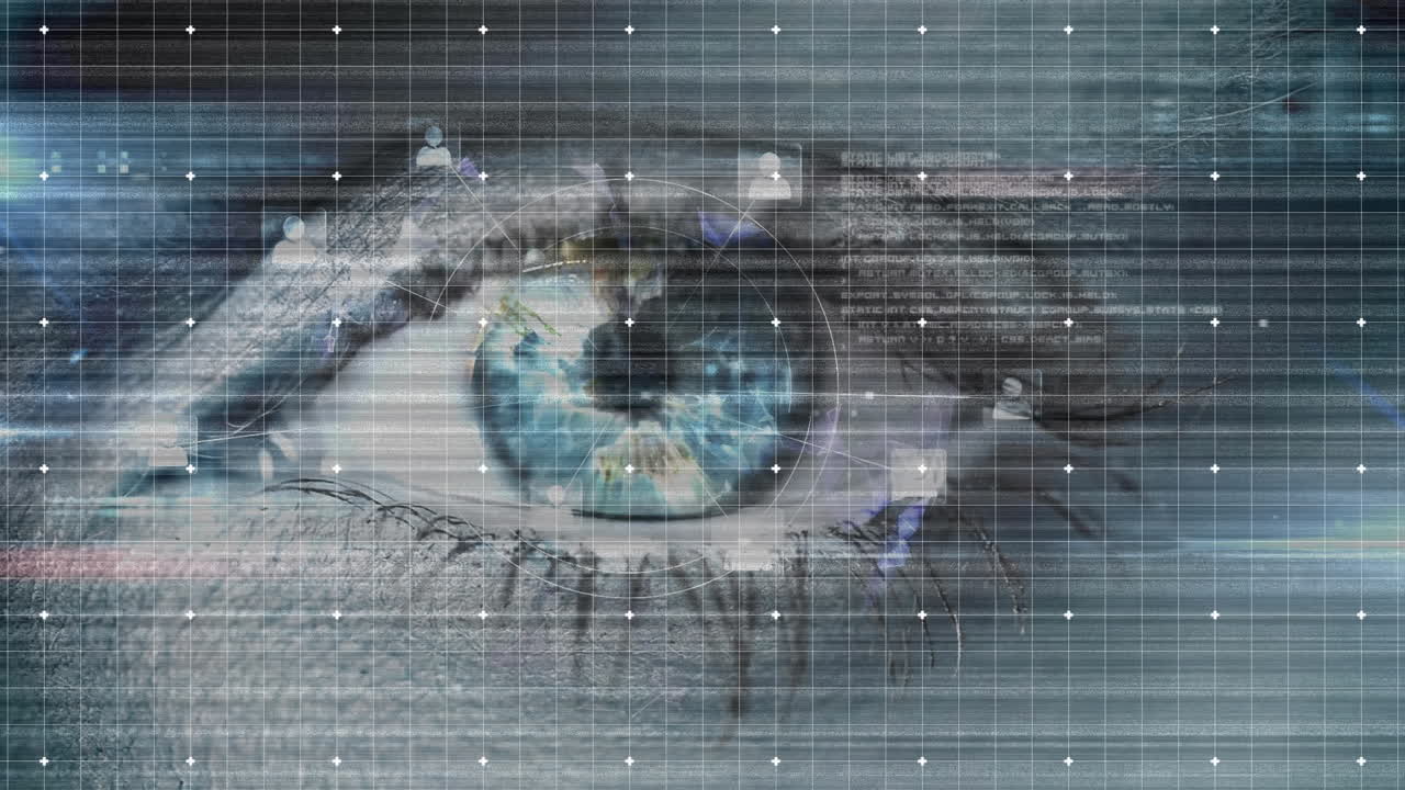 animación de la red de conexiones sobre el ojo de la mujer