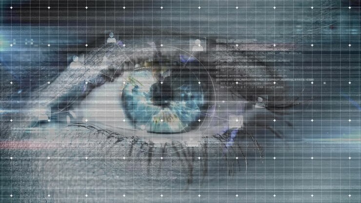 Animation of network of connections over woman eye
