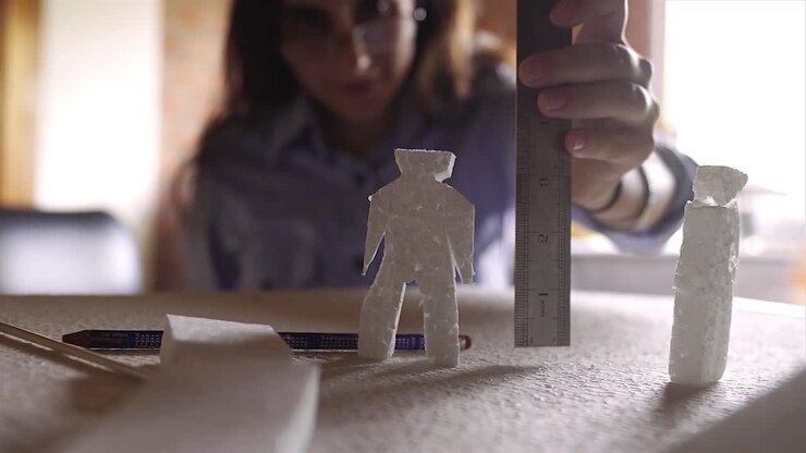 Woman student Working As Architect Building Housing Model Mock-Up