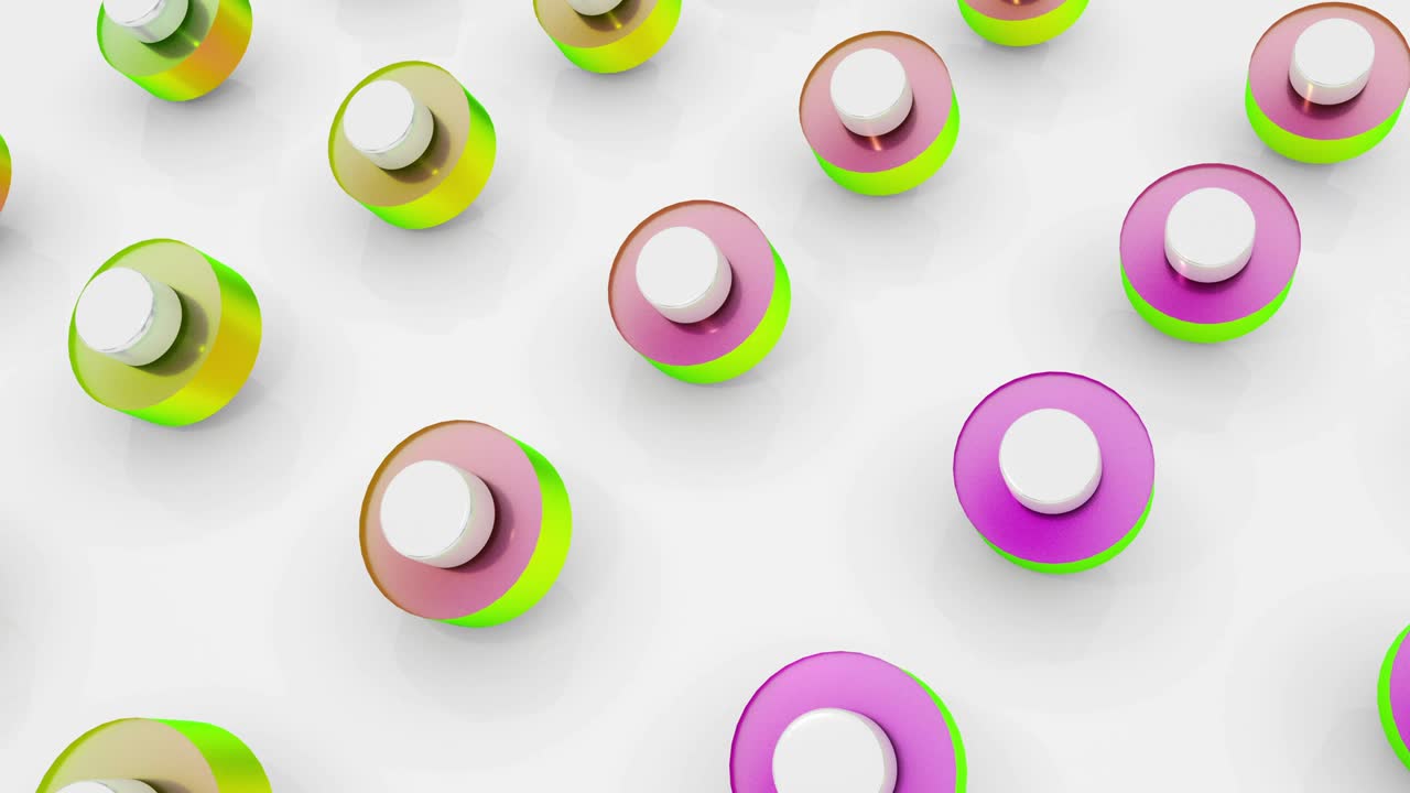 establezca diferentes colores holográficos formas 3d objeto giratorio. 4k imágenes de animación de bucle sin costuras.