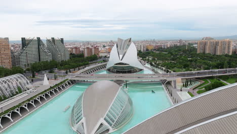 architectural complex in the city of arts and sciences in valencia, spain - aerial drone shot