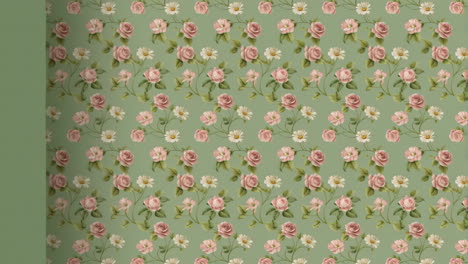floral pattern with pink roses and white daisies on green background with copy space