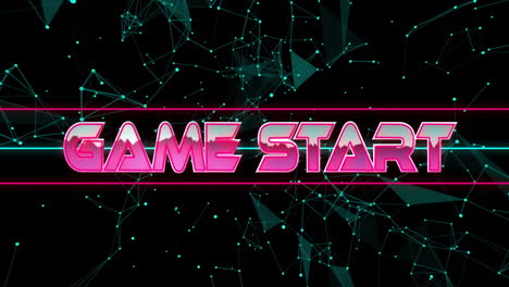 game start text animation over digital network connections on dark background