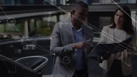 animation of connections over diverse businesspeople in office