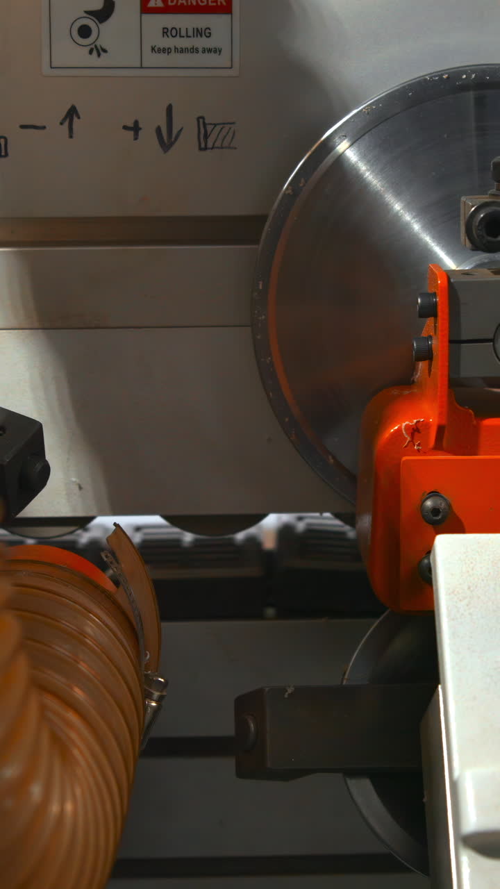 Coiled Dust Extraction Hose Beside Edge Trimmer Orange Duct Leads To Vacuum Inlet Near Cutter Head, Chip. Media