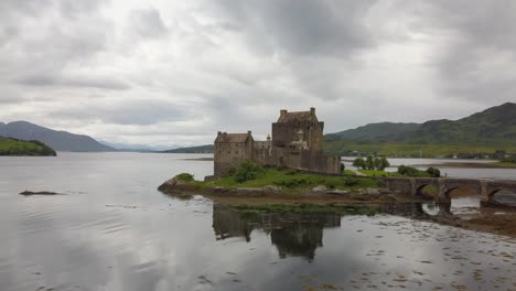 eilean donan castle in scotland by drone