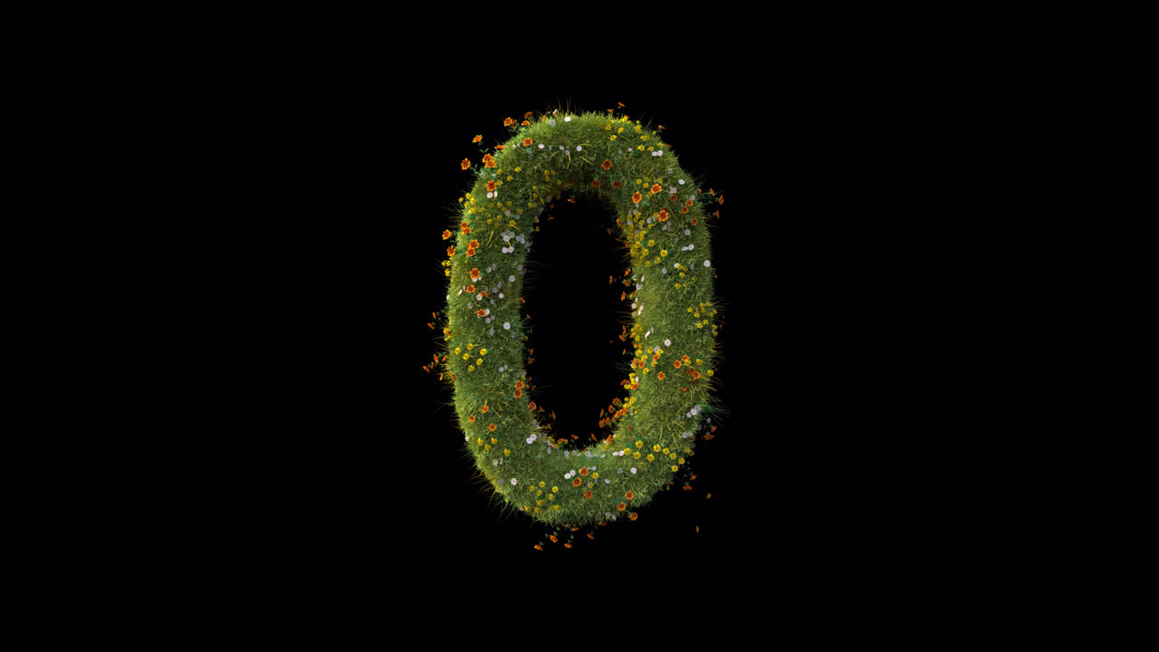 Animated Number Zero Made of Grass and Flowers