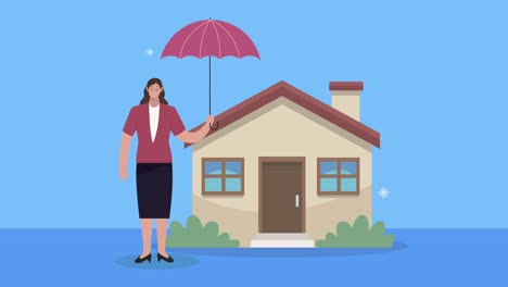 agente de servicios de seguros con paraguas y casa