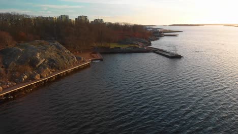 aerial footage over a beach in salto karlskrona, sweden called saltosand-4