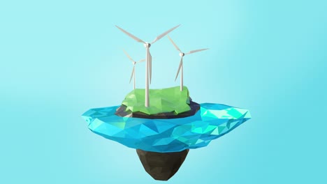 animation wind turbines on floating island low poly