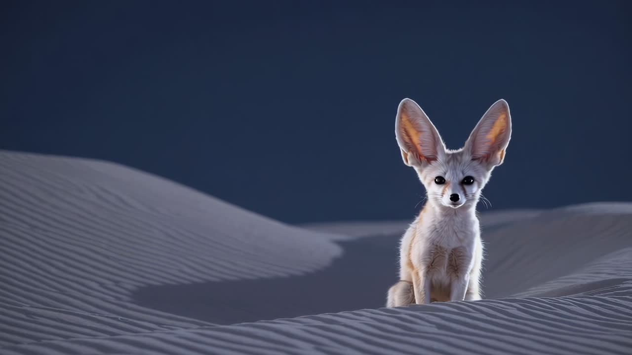 A Fennec Fox Sitting on Sand Dunes in the Desert