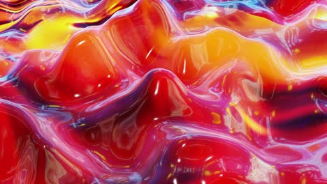 liquid red yellow orange pattern like waves in looped motion. 3d stylish abstract bg of wavy surface like brilliant liquid marble with beautiful gradient colors. 4k trendy colorful fluid animation.