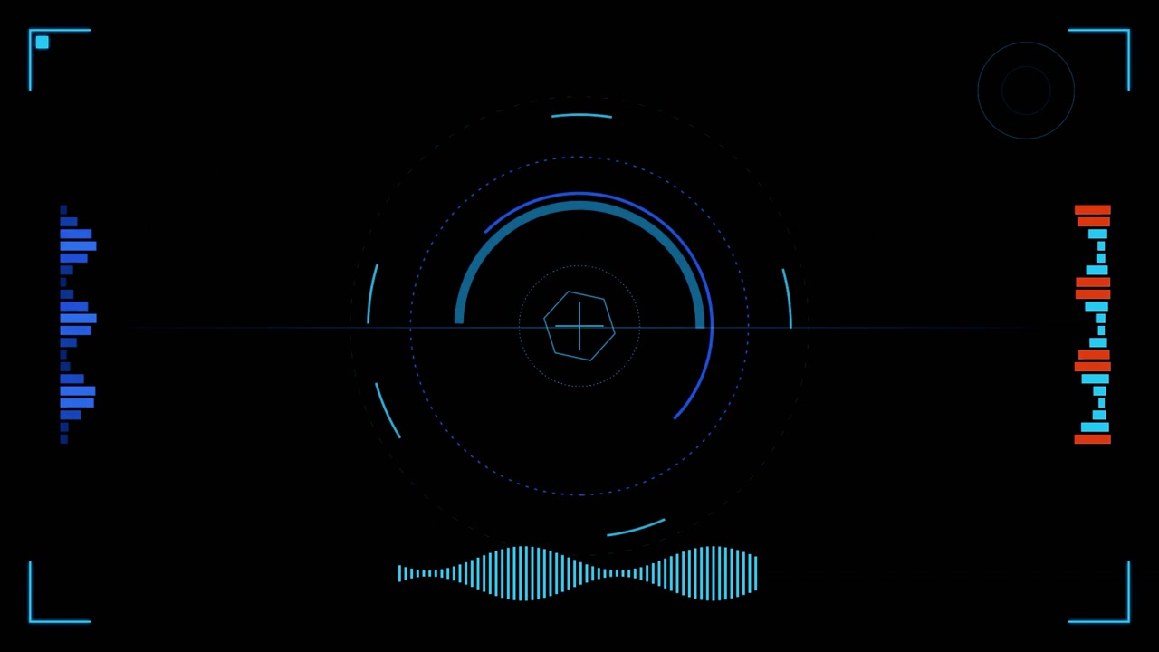Futuristic Digital Heads-Up Display Interface with Rotating Circular Elements