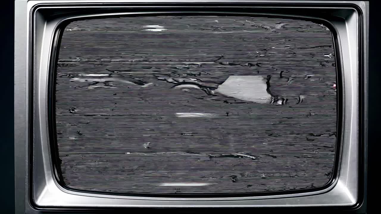 Vintage TV screen displaying static noise, shot from a straight-on angle