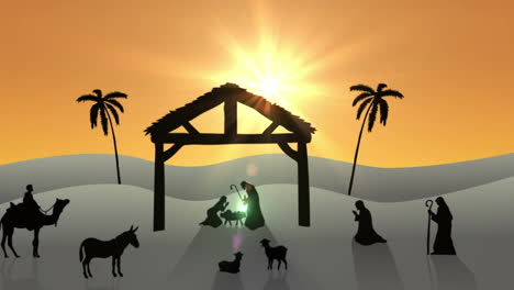 nativity scene with rising sun