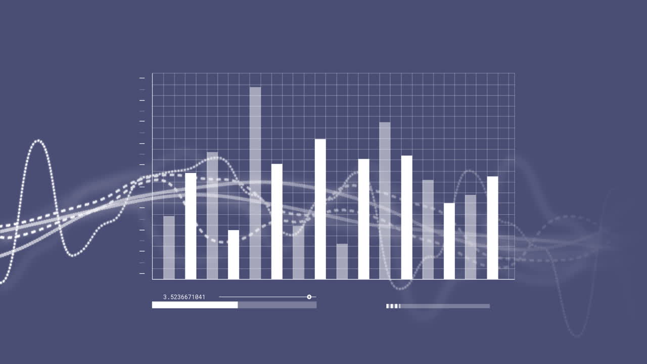 보라색 배경에서 통계 및 데이터 처리의 애니메이션