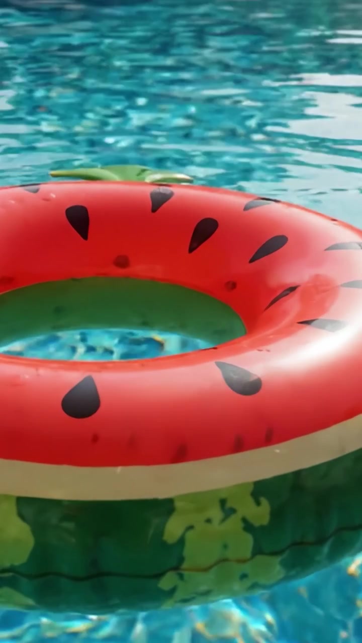 A Vibrant Watermelon-Shaped Float in a Clear Swimming Pool, Perfect for Summer Fun and Relaxation, Showcasing Playful Colors and Refreshing Vibes