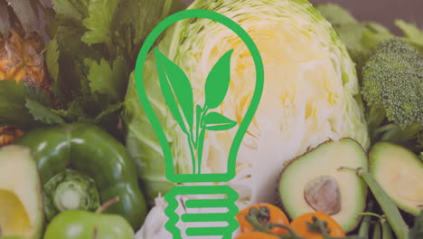 animación de una bombilla verde sobre las verduras