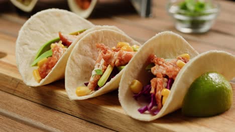 delicious chicken tacos with avocado and corn
