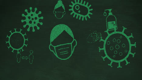 coronavirus concept icons against green background