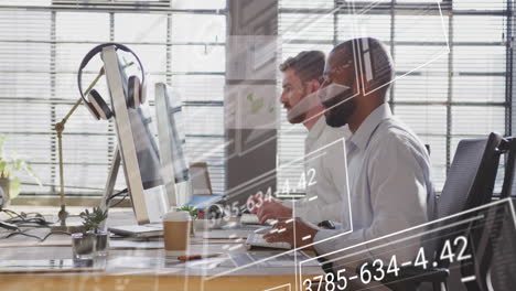 animation of data processing over diverse business people in office