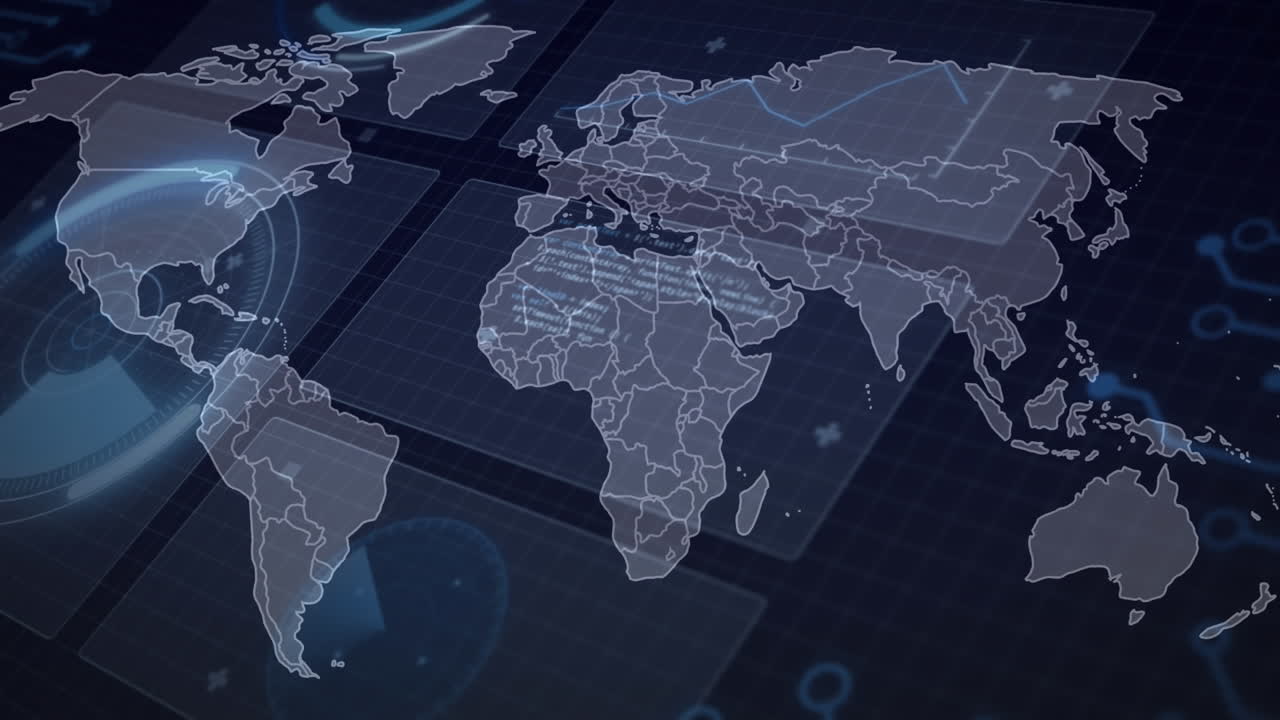 animación del mapa del mundo sobre escaneo de alcance en fondo negro