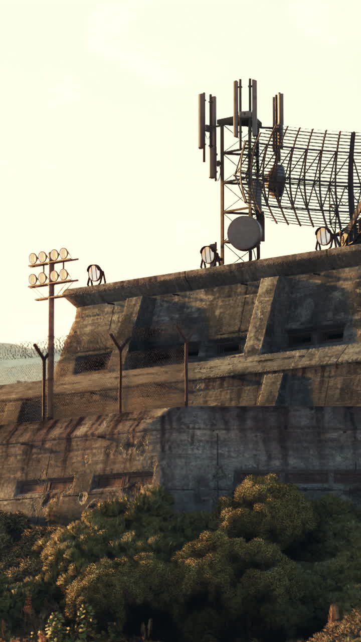 un búnker militar en ruinas con un plato de radar