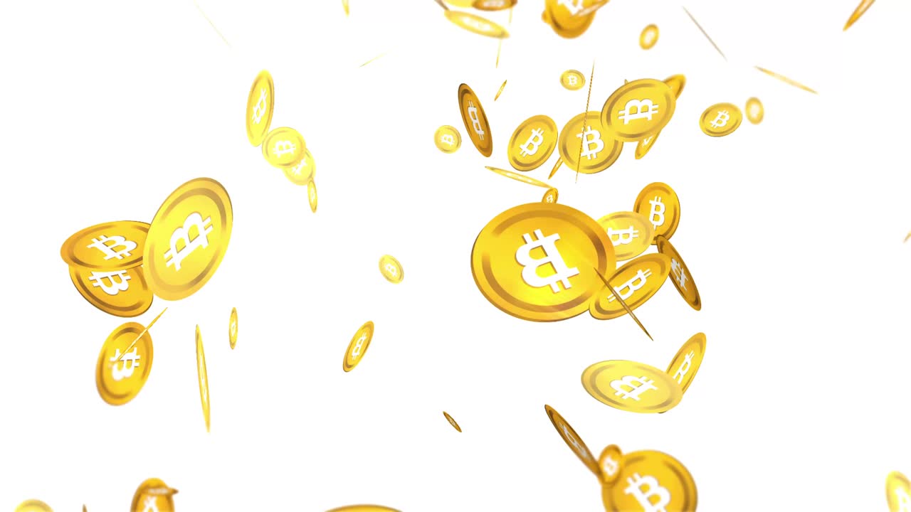 oro aleatorio bitcoin cayendo en blanco