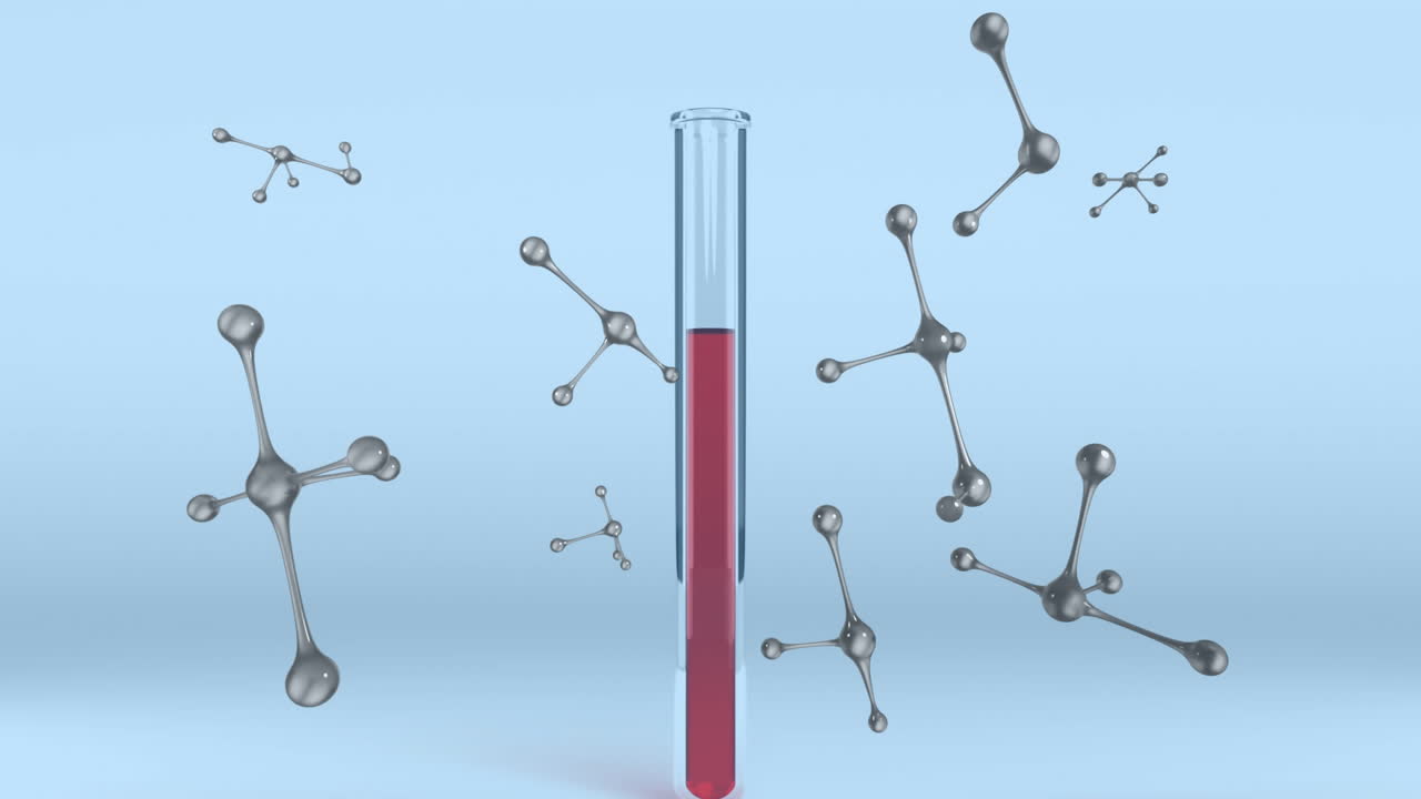 실험실 테스트 튜브에서 움직이는 분자의 애니메이션
