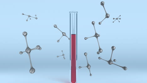 animación de moléculas que se mueven sobre el tubo de ensayo de laboratorio