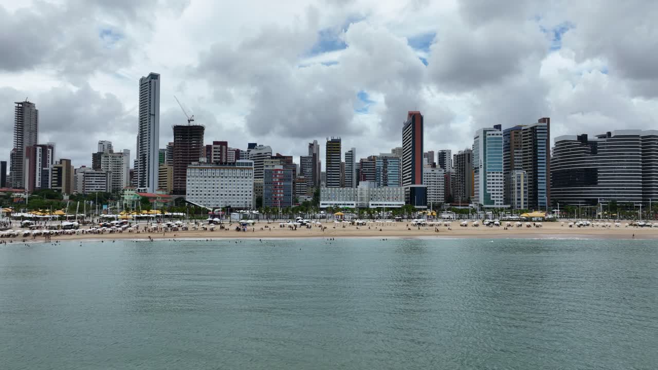 Beachfront Hotels And Calm Sea In Fortaleza, Brazil. - aerial shot
