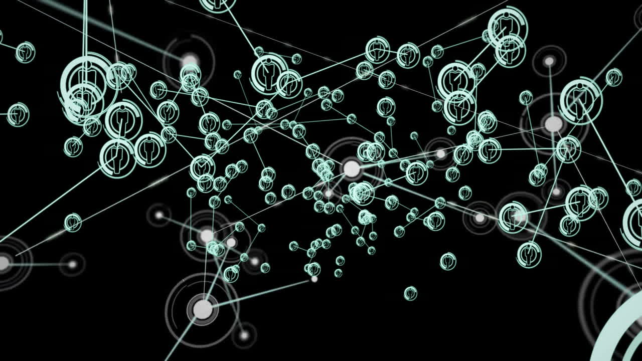 네트워크 연결 및 데이터 처리의 애니메이션 검은색 배경