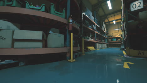 warehouse interior showing shelves filled with boxes and storage equipment