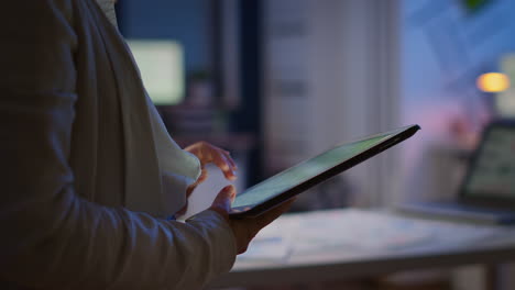 close up of woman employee texting, sending and reading messages