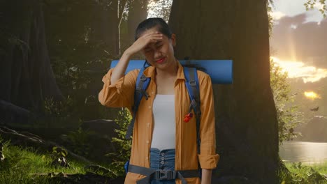 viajero cansado en el bosque