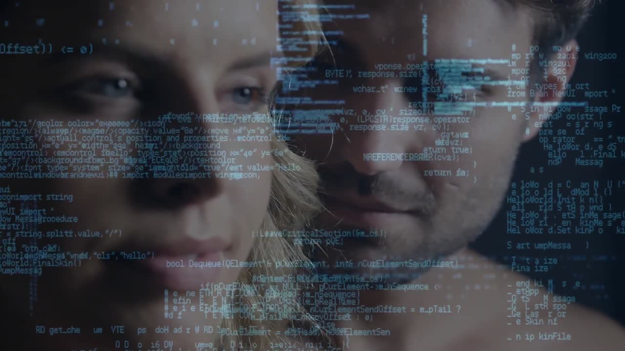 animación del procesamiento de datos sobre la pareja caucásica