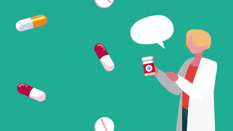 female doctor professional with drugs