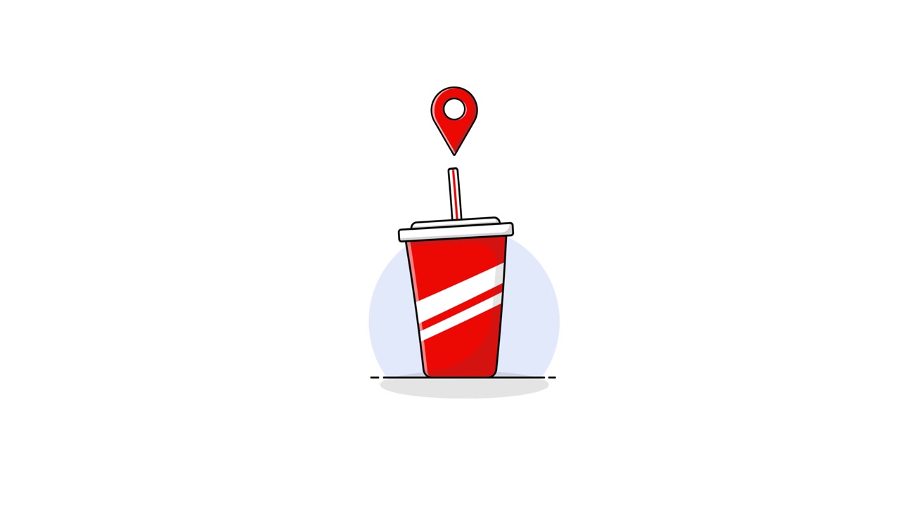 Animated Red Soda Cup with Bouncing Location Pin Icon