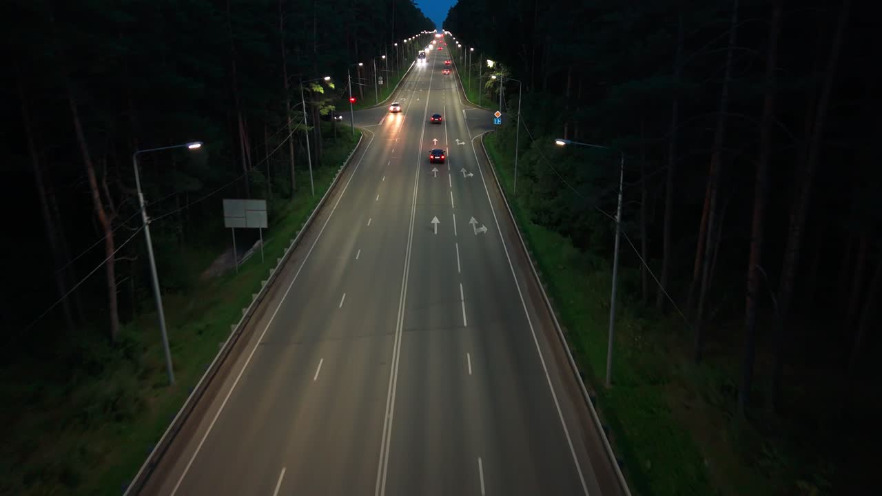 Night Highway Through Forest